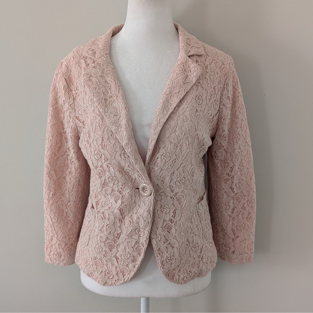Mandee Women's Lace Blazer LARGE Coquette Dainty Preppy Feminine Pastel Pink